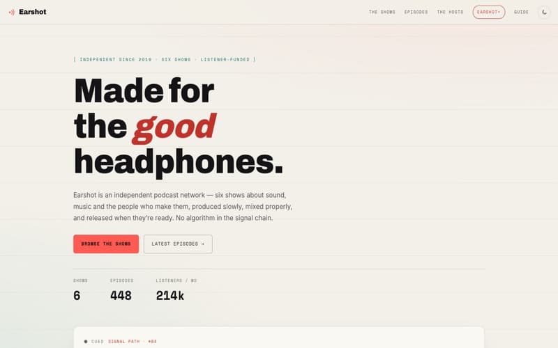 Earshot template — homepage preview