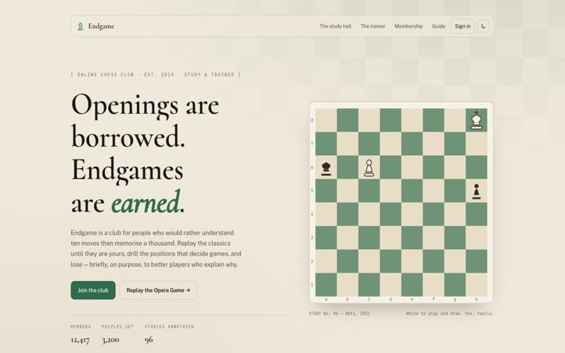 Endgame template — homepage preview