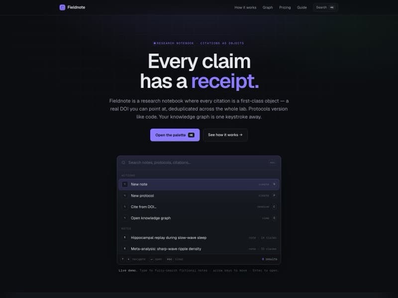 Fieldnote template — homepage preview