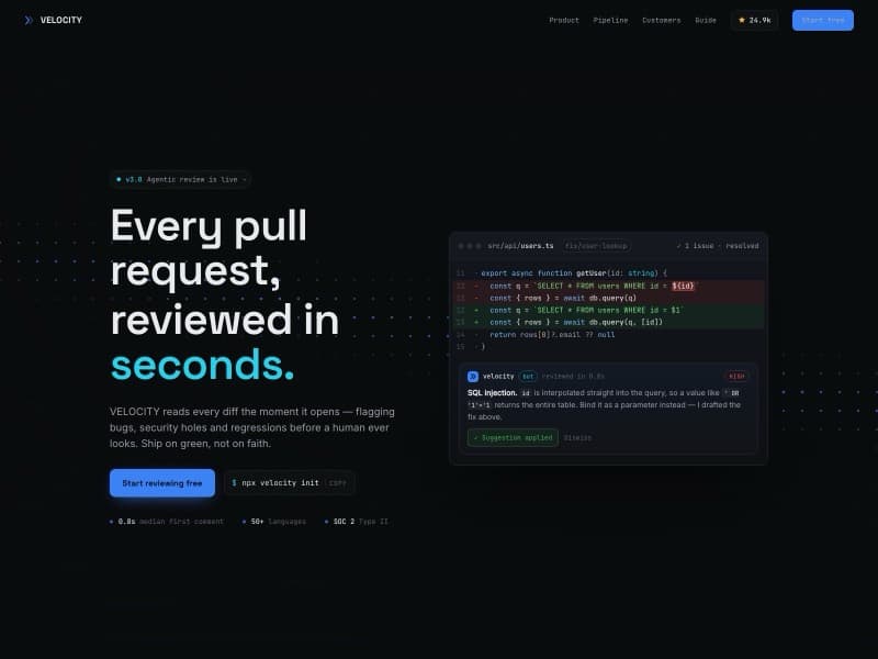 Velocity template — homepage preview