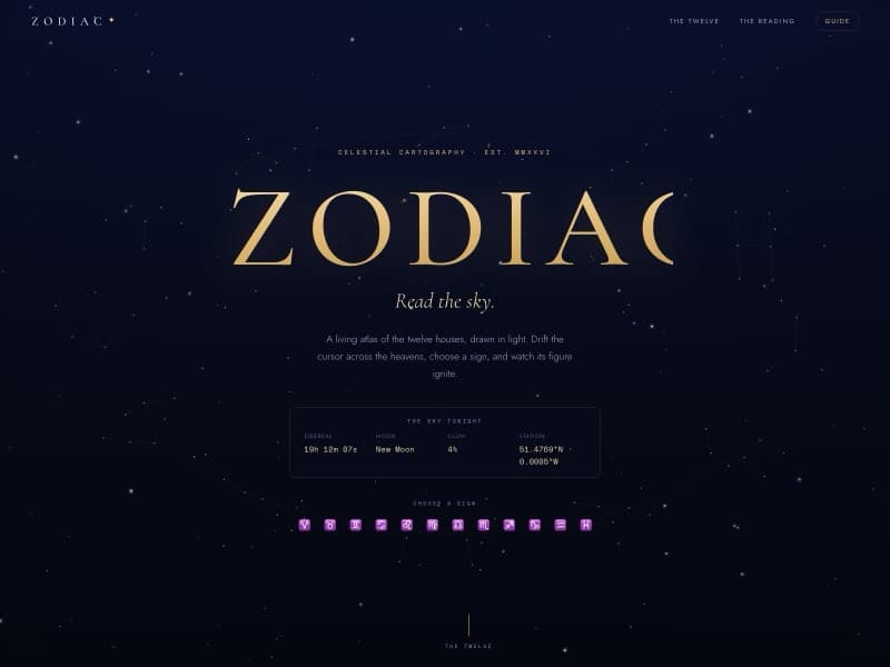 Zodiac template — homepage preview
