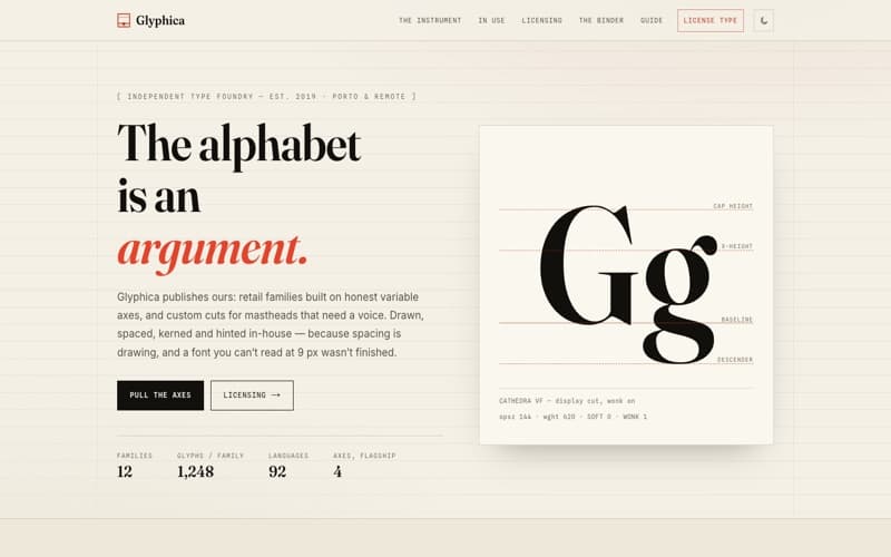 Glyphica template — homepage preview