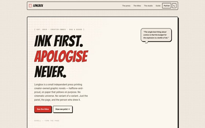 Longbox template — homepage preview