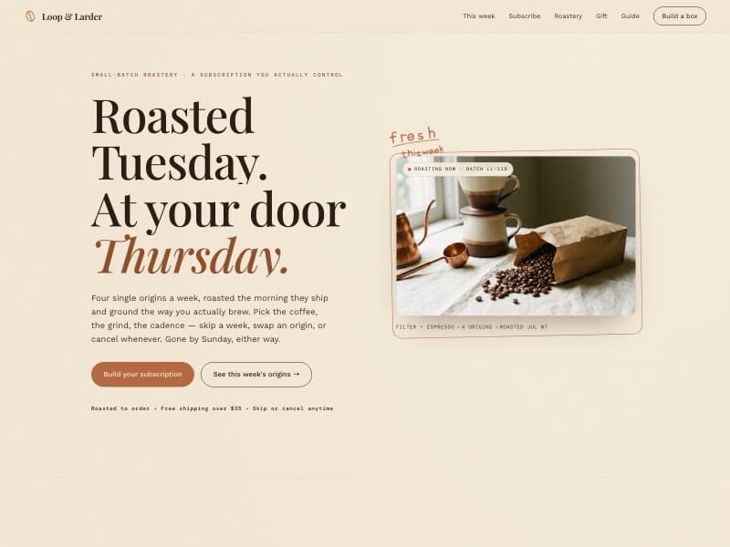 Loop & Larder template — homepage preview