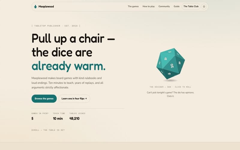 Meeplewood template — homepage preview