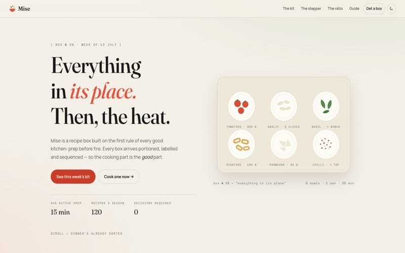 Mise template — homepage preview