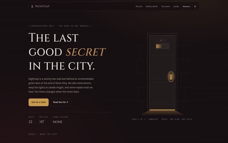 Nightcap template — homepage preview