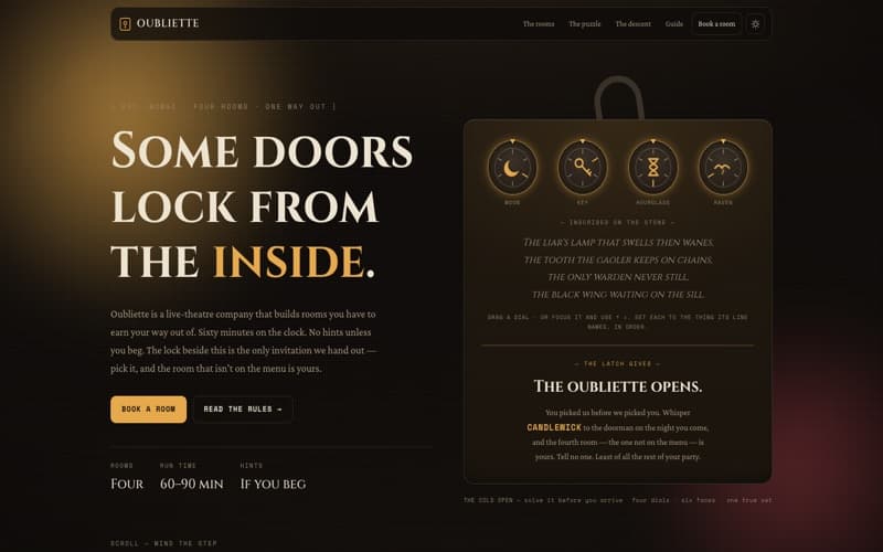 Oubliette template — homepage preview