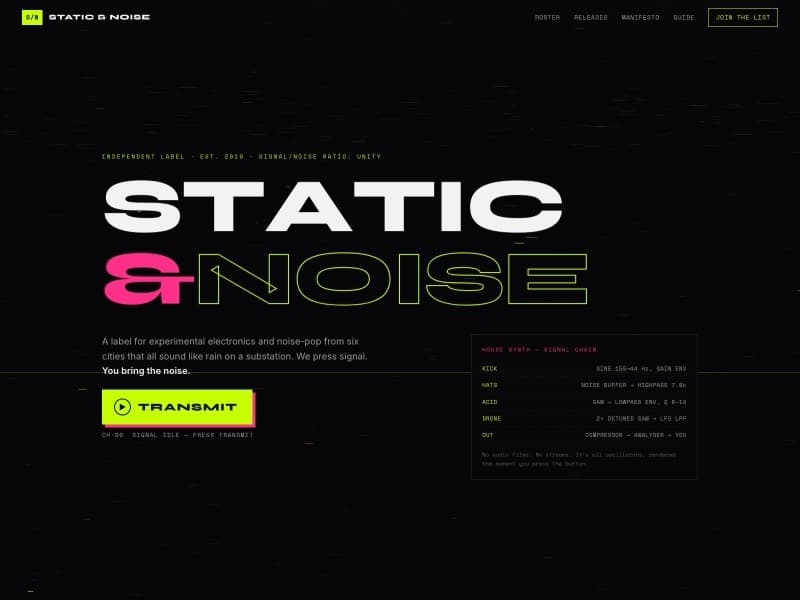 Static & Noise template — homepage preview