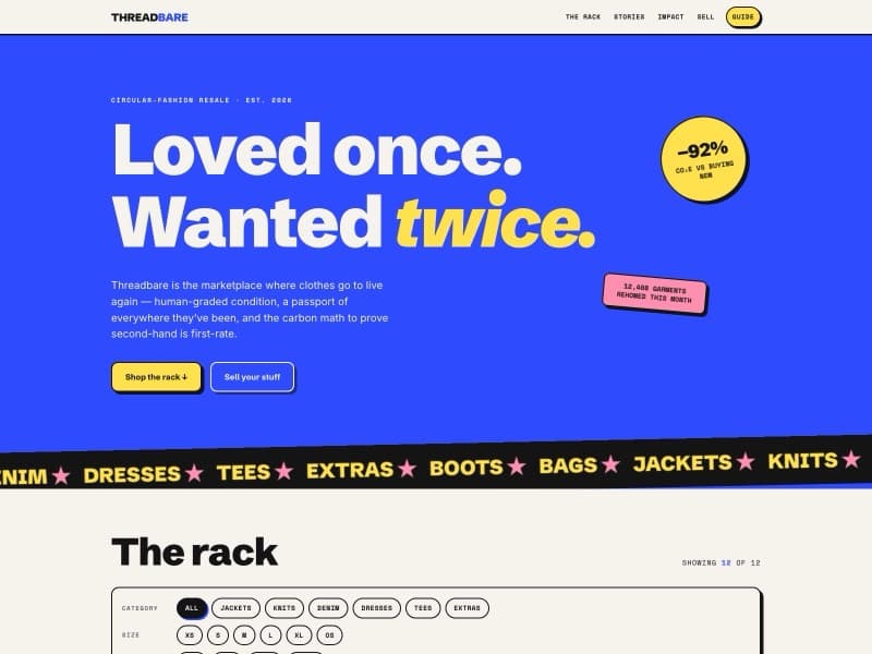 Threadbare template — homepage preview
